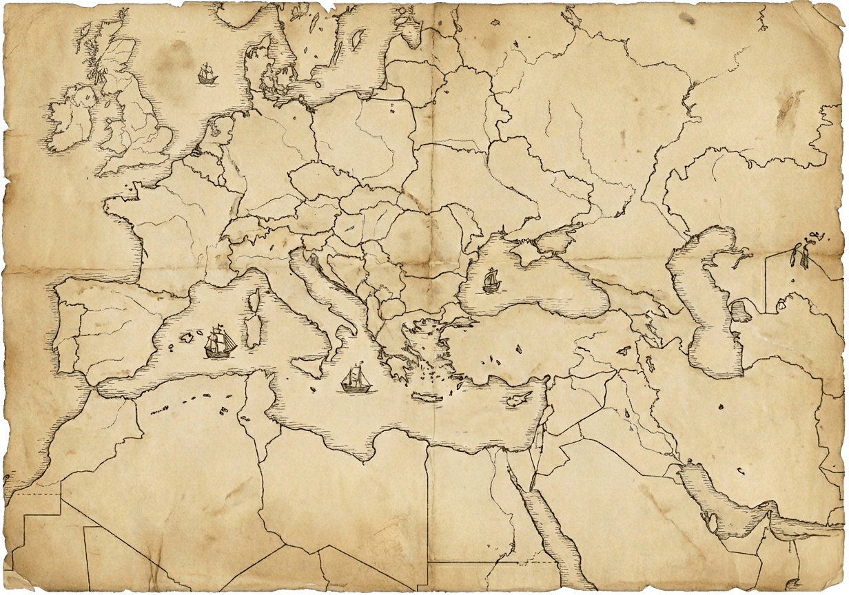 Historische kaart van Europa en het Middellandse Zeegebied